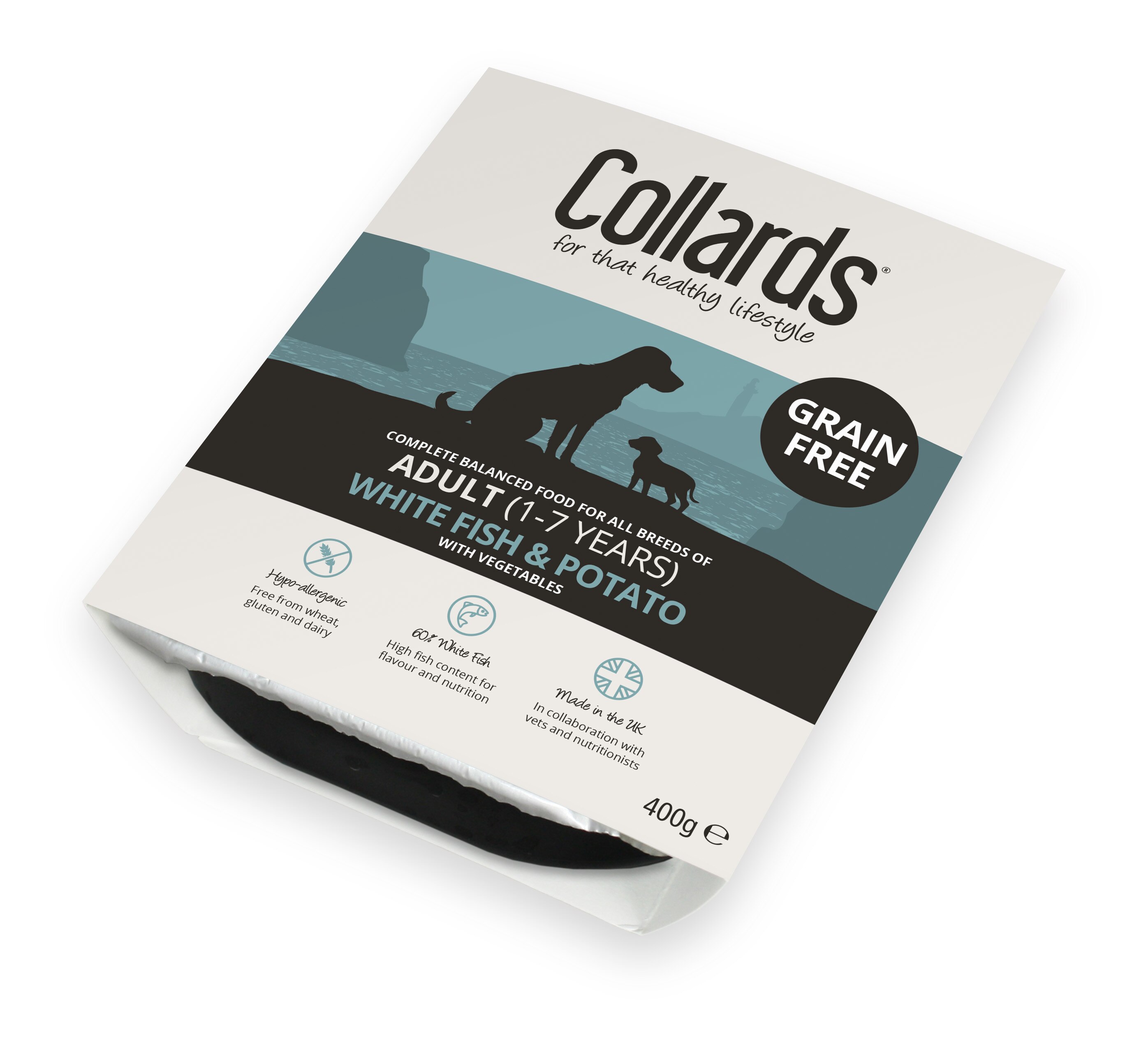 Collards Adult Grain Free White Fish & Potato Wet Dog Food Trays - 10 x 400g